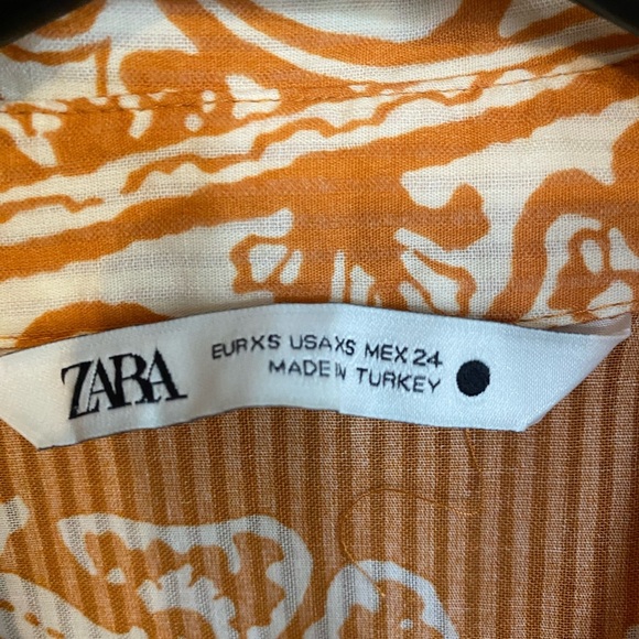 Zara Crop Top Front Tie Orange Printed Size S - Picture 7 of 8